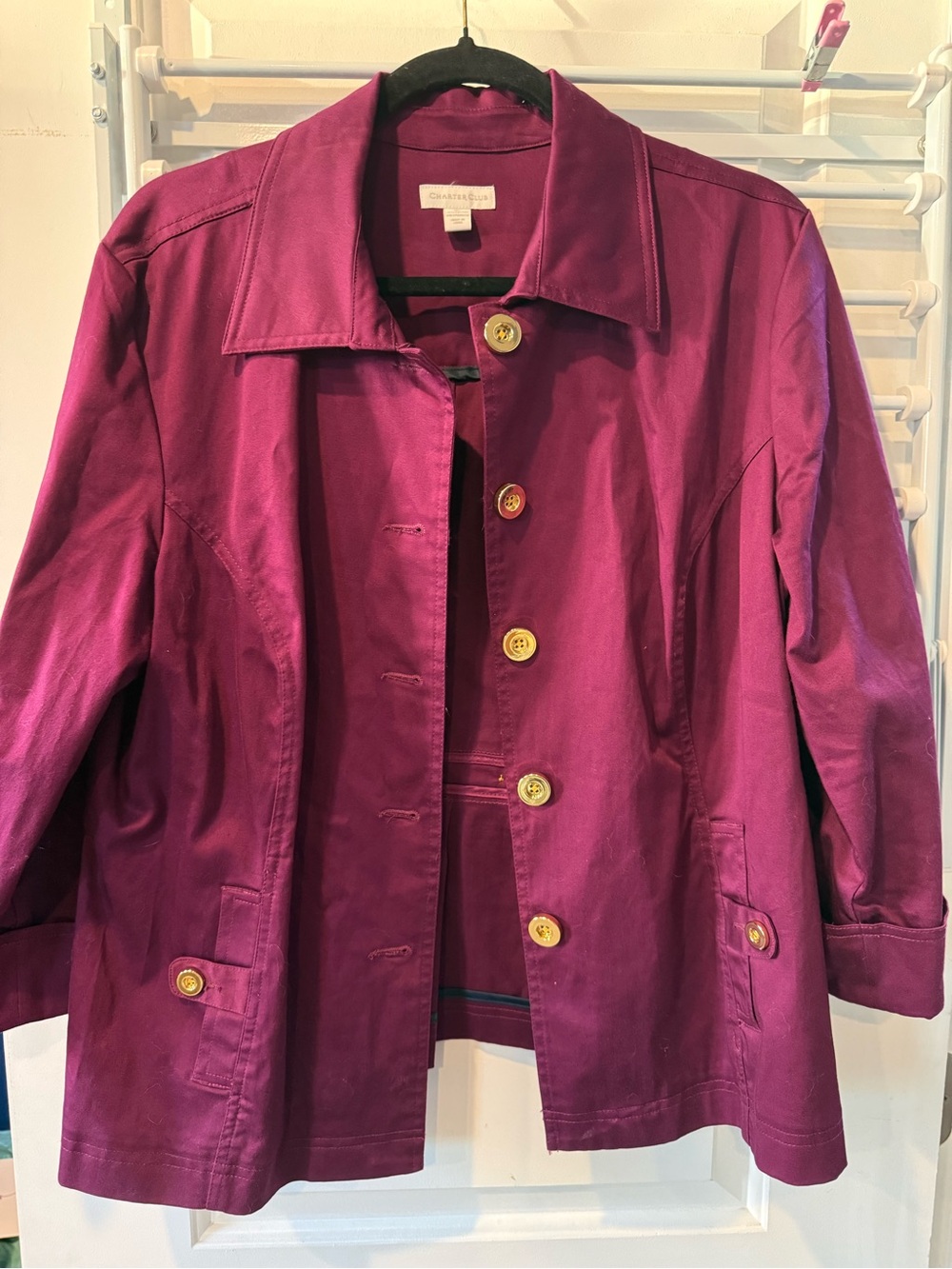 Charter Club Magenta Button-Front Trench Coat